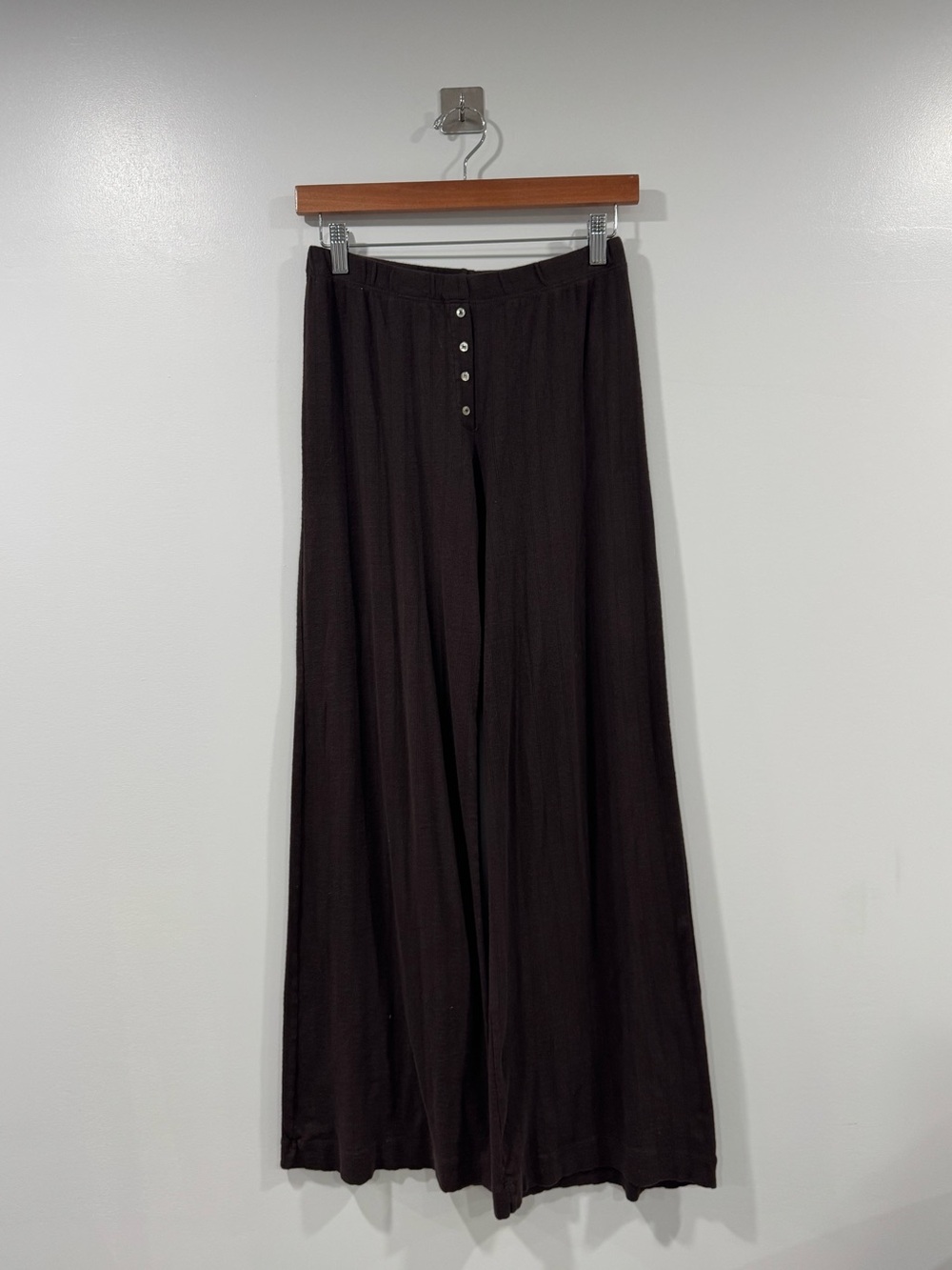 Leset Women Brown Pointelle Knit Wide Leg Pant Size Medium